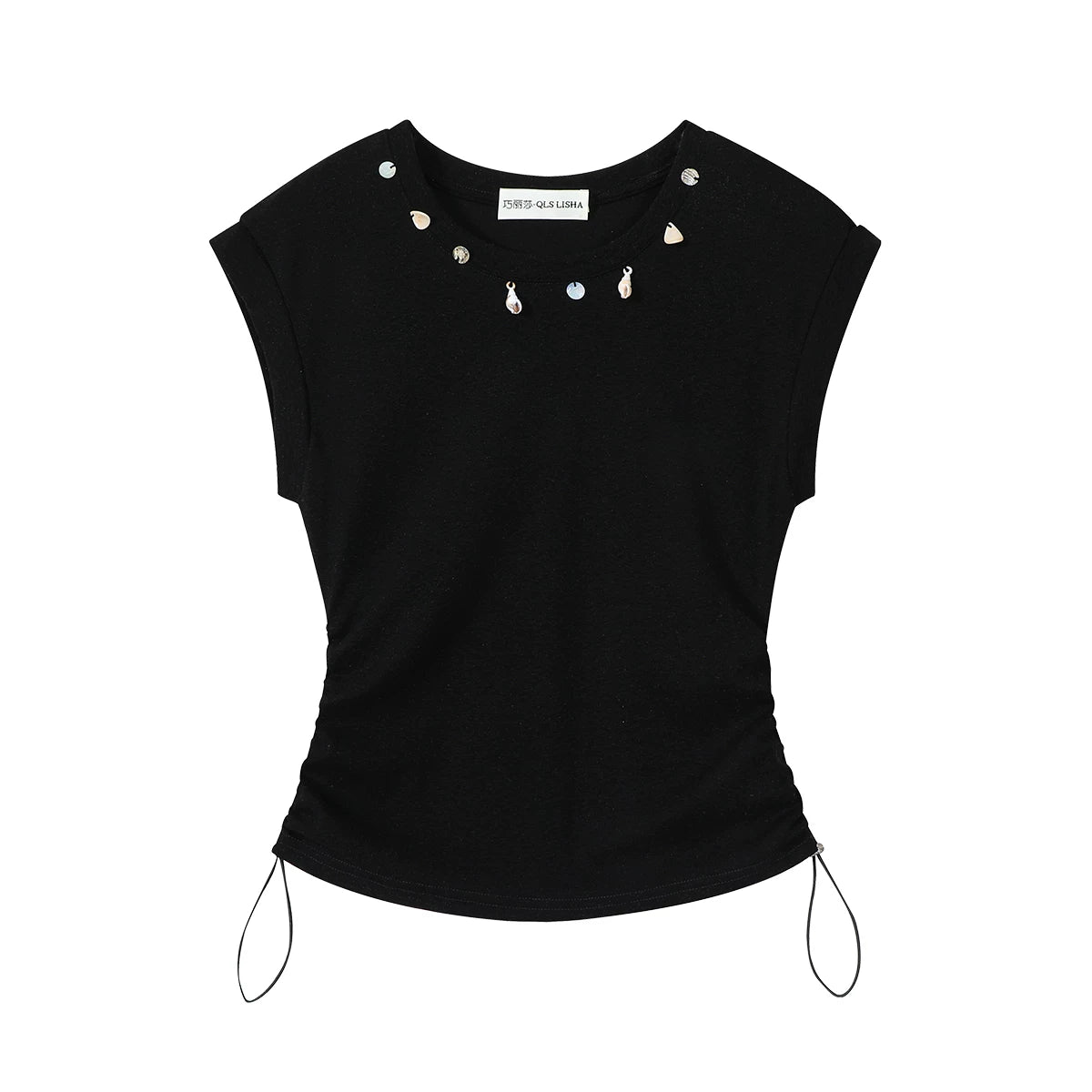 Cholisa-dan super şirin və unikal dizaynlı qadın yay yüksək səviyyəli dəyirmi yaxalı Koreya üslublu qolsuz futbolka