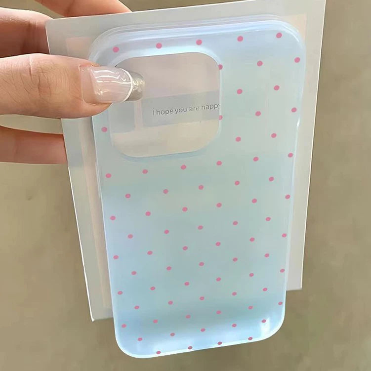 Ins üslubunda Koreya üslubunda çəhrayı polka nöqtə iPhone16pro cib telefonu üçün uyğundur Apple 17ProMax rəngli böyük dəlik 15plus şaxtalı 14/13/12mini yumşaq qabıq sadə 11 yıxılmağa qarşı qoruyucu örtük XR