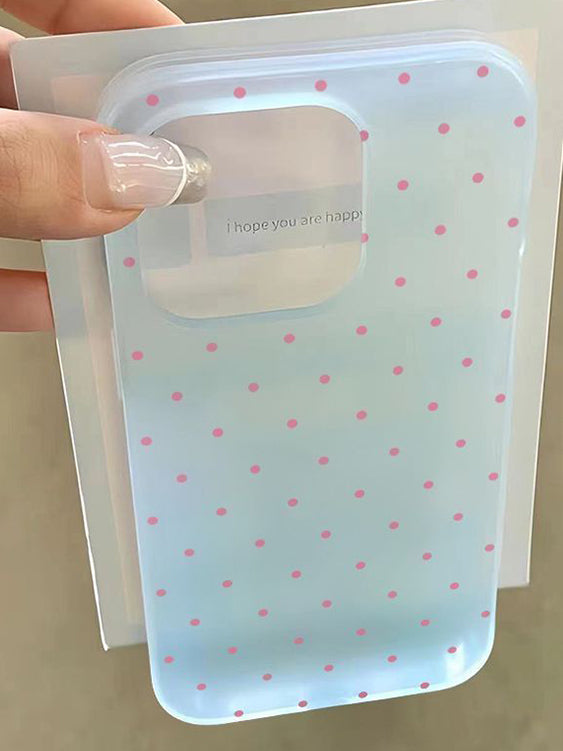 Ins üslubunda Koreya üslubunda çəhrayı polka nöqtə iPhone16pro cib telefonu üçün uyğundur Apple 17ProMax rəngli böyük dəlik 15plus şaxtalı 14/13/12mini yumşaq qabıq sadə 11 yıxılmağa qarşı qoruyucu örtük XR
