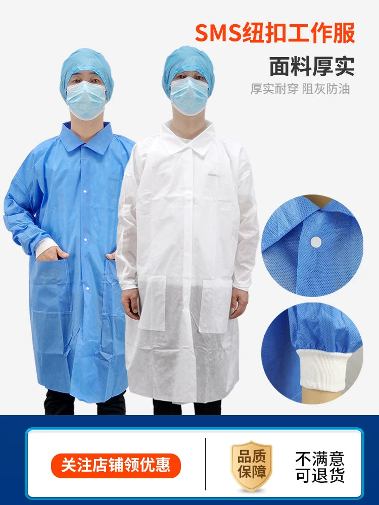 Birdəfəlik iş paltarları, toxunmamış laboratoriya paltarları, ağ laboratoriya paltarları, ixrac keyfiyyətli toz keçirməyən paltarlar, iaşə üçün qonaq paltarları