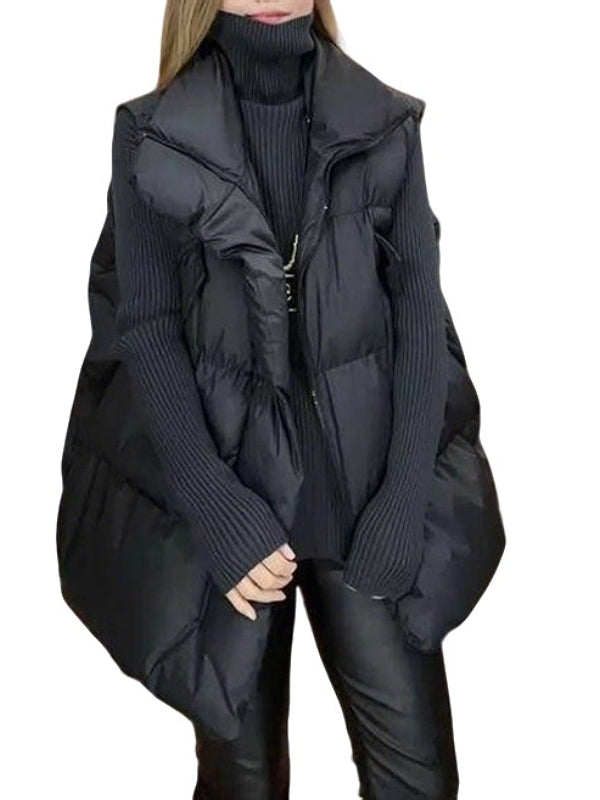 Qadınlar üçün Böyük Ölçülü Qara Dəbli Dayaqlı Qolsuz Qalınlaşmış Jilet Gödəkçə, 2026 Payız/Qış Yeni Arıqladıcı Pambıq Top