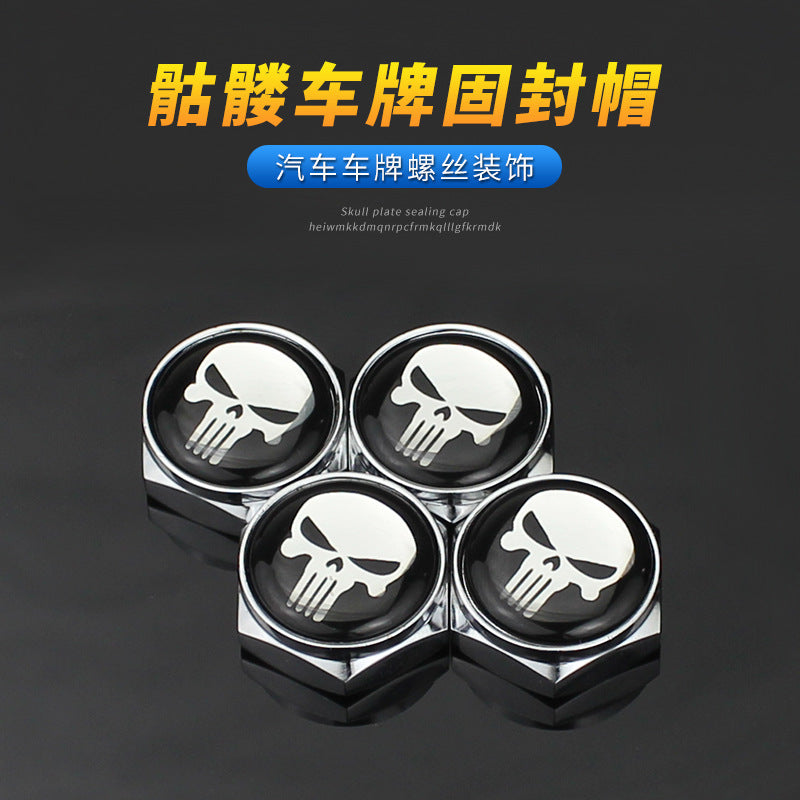 Universal screws for cars, motorcycles and electric vehicles; screws for license plate holders, nuts and frames; screws with skull design