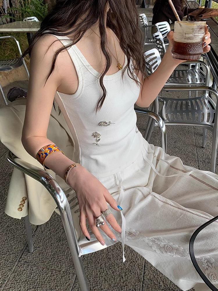 Çoxfunksiyalı, sadə, rahat, üçölçülü, əl ilə toxunmuş daşdan toxunmuş qadınlar üçün jilet, gündəlik, arıqlama üçün, qolsuz köynək.