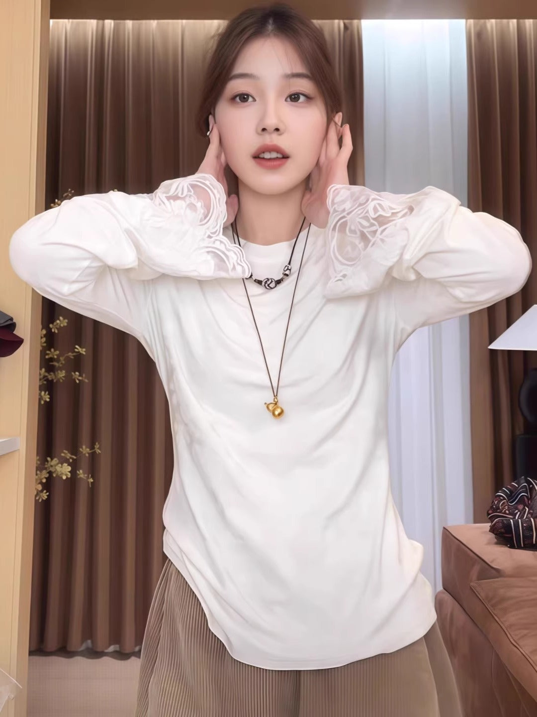 Qadınlar üçün fransız üslubunda 3D jakkard naxışlı dəbli futbolka, yaz üslubunda, böyük ölçüdə, arıqladıcı, boş və şık, bir az kök qızlar üçün uzunqol köynək.