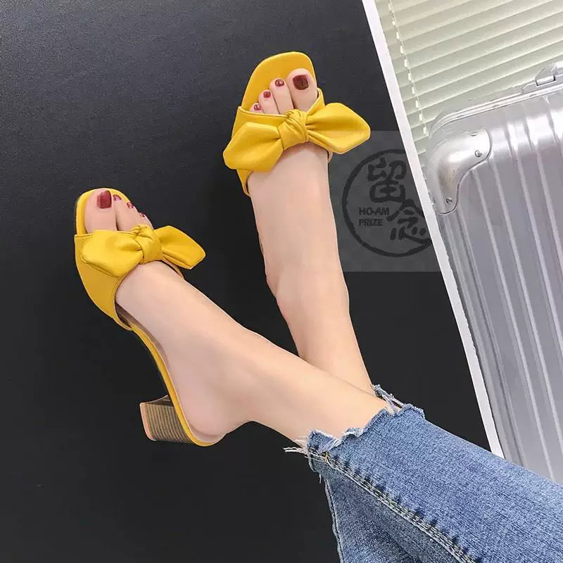 Qadın ayaqqabıları yay yay kvadrat baş bir söz yüksək heels slippe