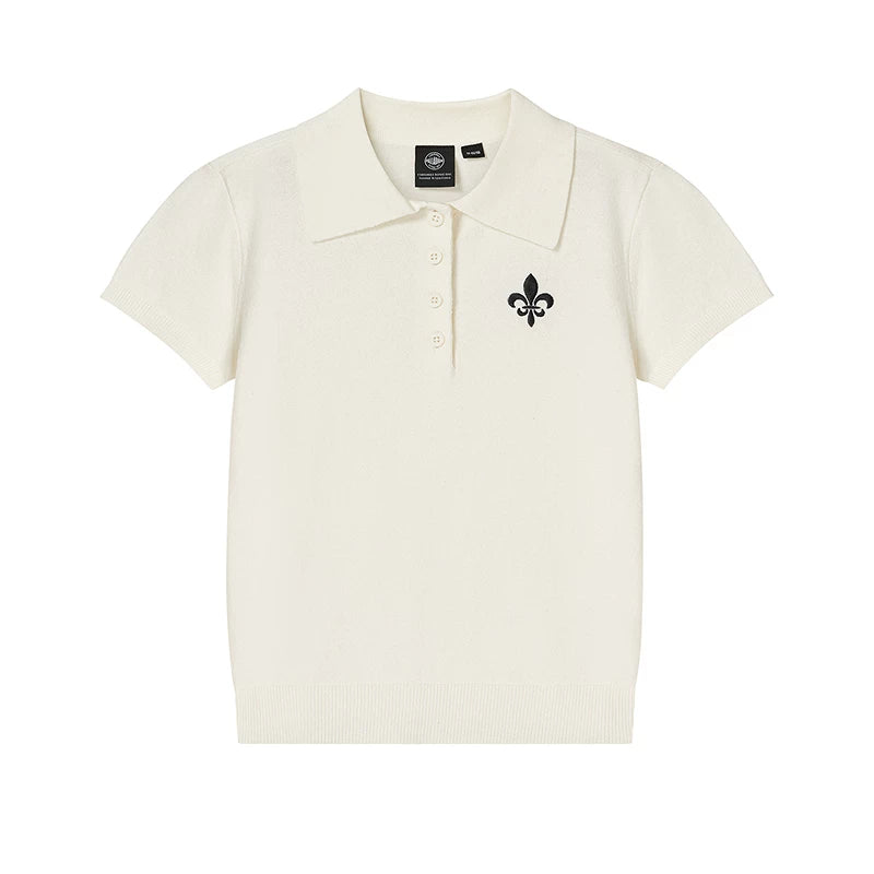 PALLADIUM Paladin üst naxışlı fleur-de-lis qadın qısaqol Polo köynək 1913899