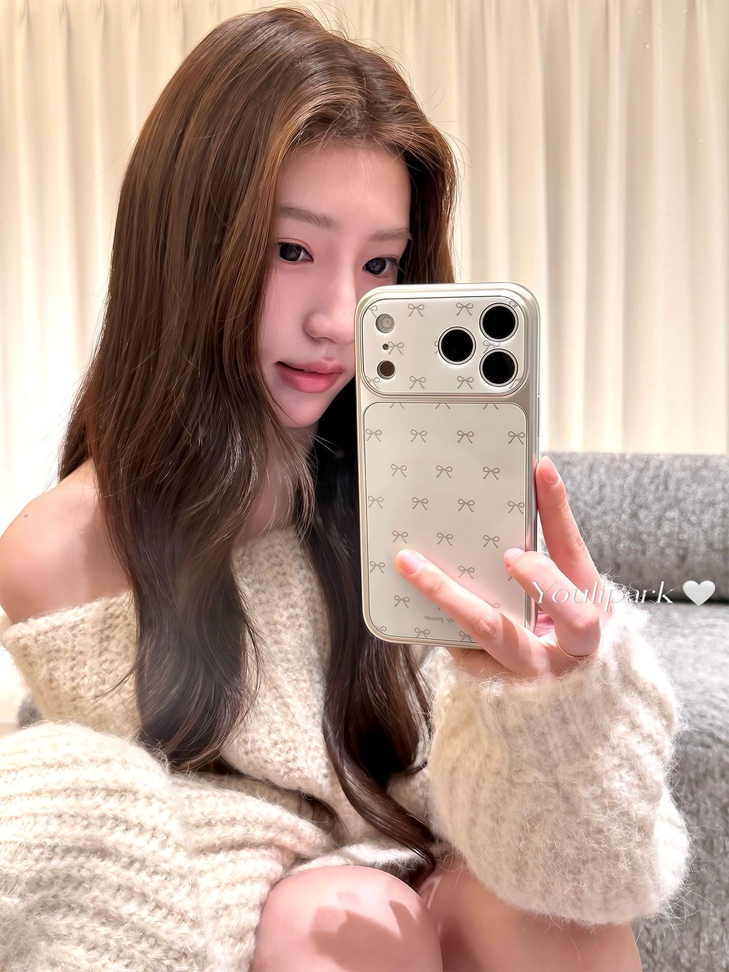 Yuri Park ins Koreya qızı zərif mirvari ağ xətt yay 17 17pro Apple 17ProMax mobil telefon qutusu iPhone16 hər şey daxil 14 yeni 16Promax qoruyucu örtük