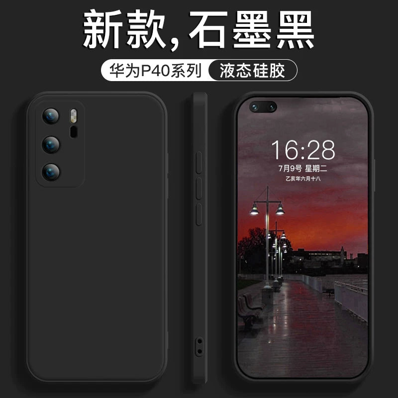 Huawei P40 mobil telefon qutusu üçün uyğundur yeni maye silikon p40pro düz kənar düşməyə qarşı P40PRO+ qoruyucu örtük qrafit qara kvadrat əyri ekran ELS-AN00 kişilər və qadınlar üçün sadə düz rəngli yumşaq qabıq