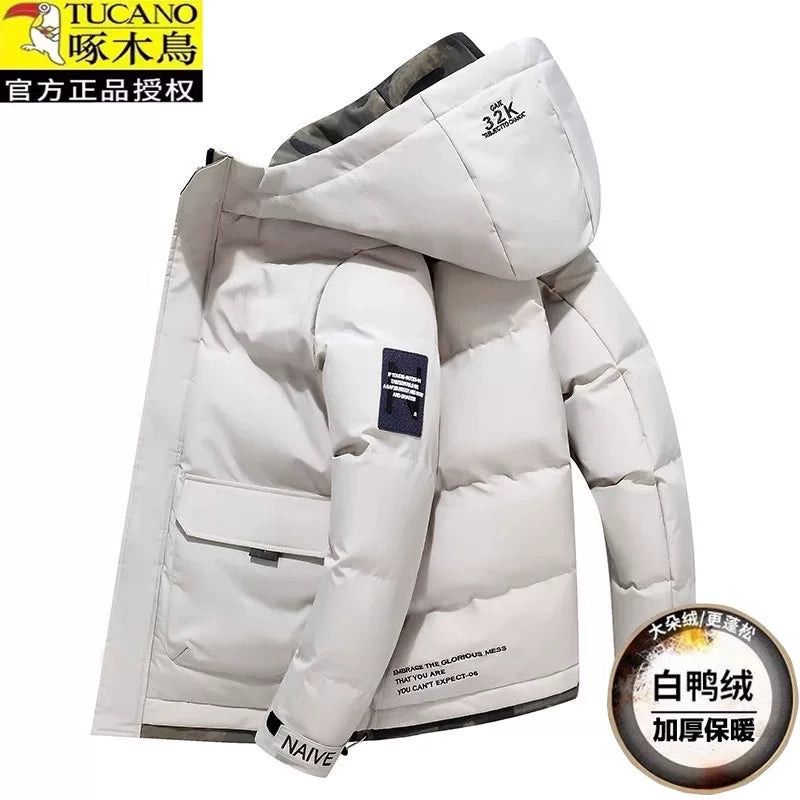 Woodpecker Kişilər üçün Aşağı Gödəkçə, Qış Şort Modeli, 2025 Yeni Gündəlik Pambıq Yastıqlı Gödəkçə, Başlıqlı, Çoxfunksiyalı, Qalın Pambıq Yastıqlı Palto, Dəbli