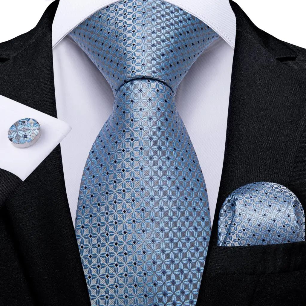 Luxury Blue Damafon Dotted Silk Ties for Men Solid Wedding Entrance