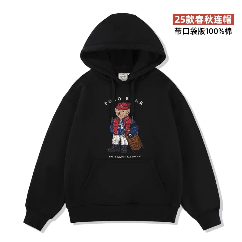 Zhou Yutong-un Amerika retro tünd göy rəngli sviter, qadın 2025-ci il yeni payız və qış stilində, flis astarlı və kiçik ayı naxışı ilə qalınlaşdırılmış.