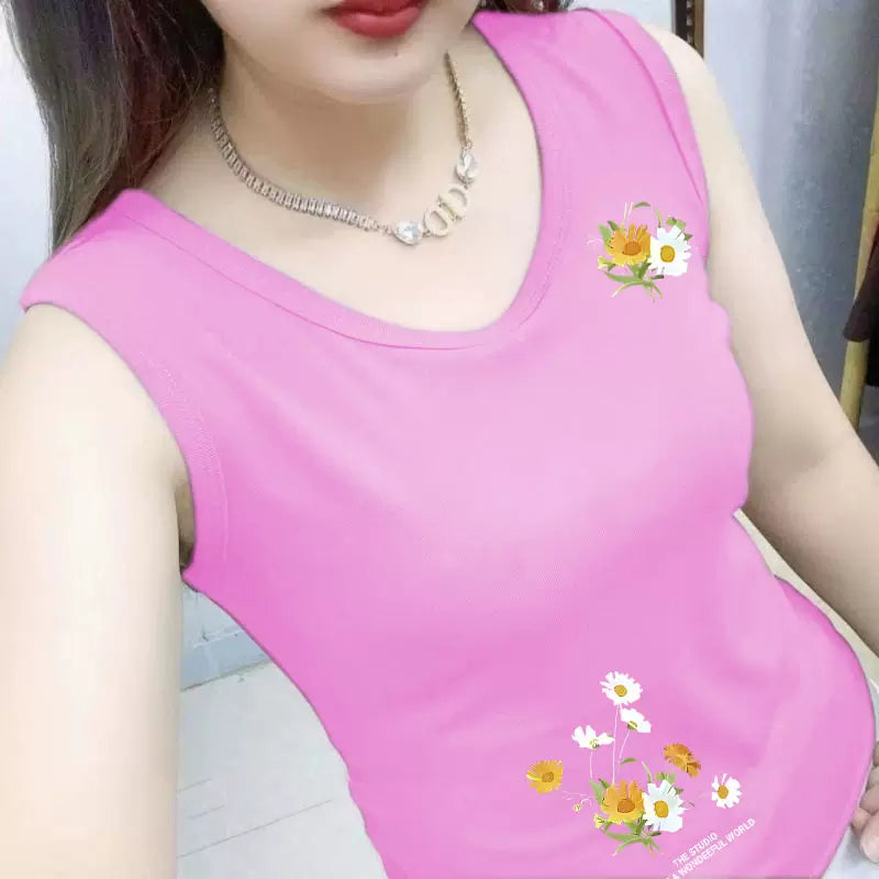 Qadınlar üçün 100% pambıq gödəkçə yay yeni incə fit orta yaşlı analar üçün asma və gül çaplı qolsuz dibli köynək T
