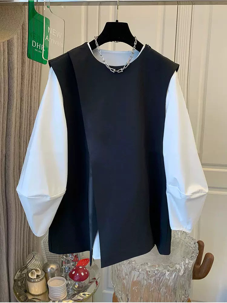 A classy, ​​stylish, versatile and elegant black suit vest shirt set, perfect for layering in the spring of 2025.