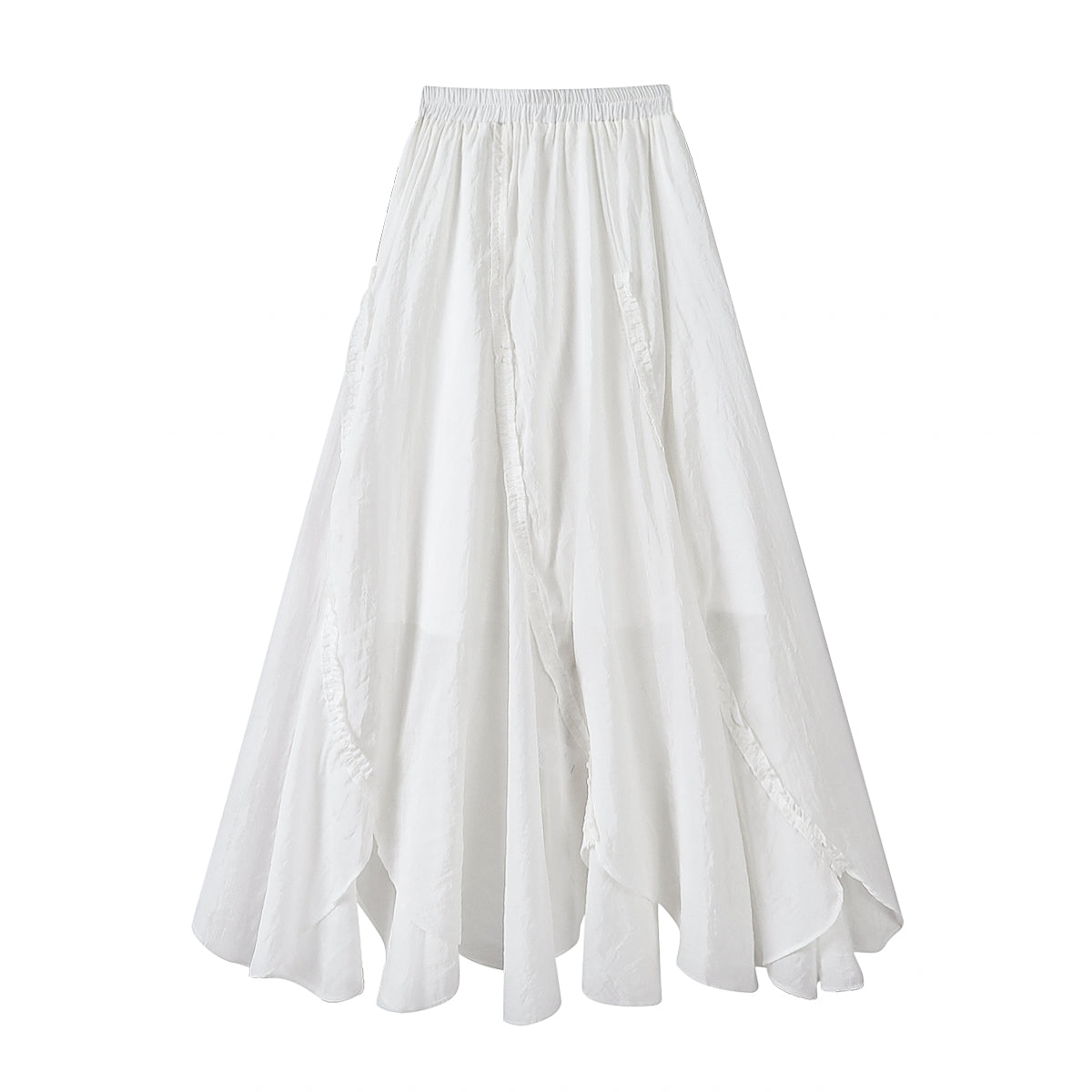 Cholisa'nın niş dizaynı, axıcı ağ A-xəttli midi ətək, qadın yay nazik, qeyri-müntəzəm yüksək belli ətək