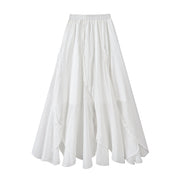 Cholisa'nın niş dizaynı, axıcı ağ A-xəttli midi ətək, qadın yay nazik, qeyri-müntəzəm yüksək belli ətək