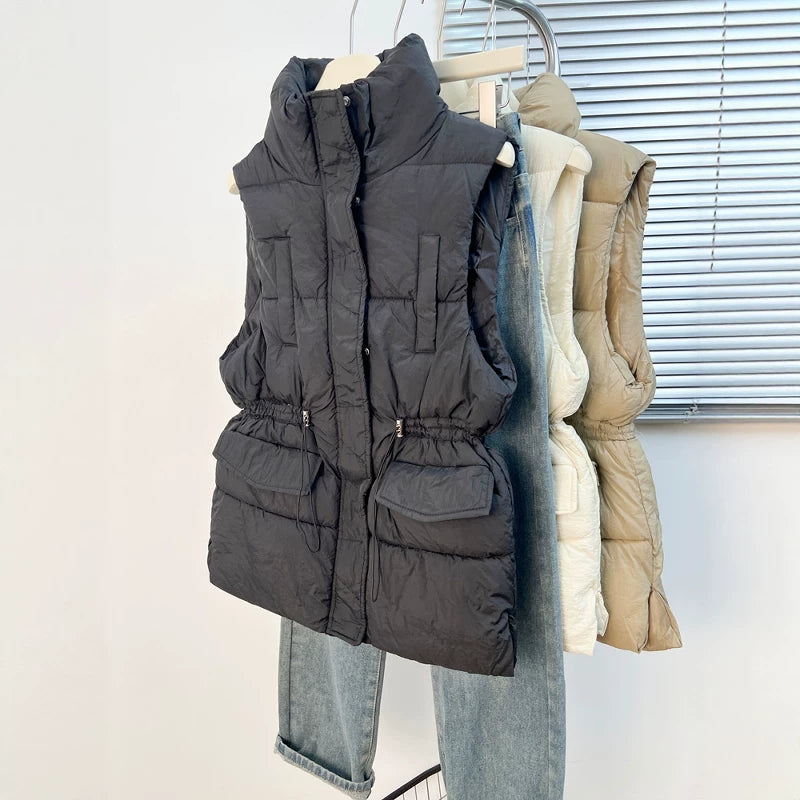 Dolğun qızlar üçün böyük ölçülü qadın dəbli pambıq jilet, 2026-cı ilin payız və qış yeni modası, bel incəldən hırka jilet palto