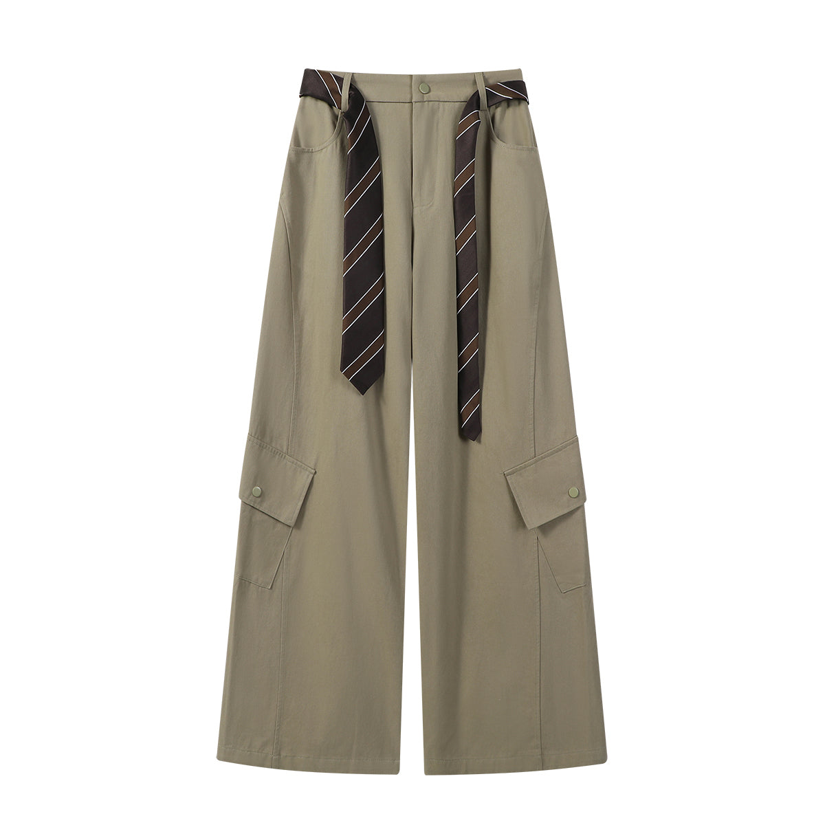 Cholisa Khaki Boş Fit Arıqladıcı Yüksək Bel Düz Ayaqlı Yük Şalvarı Erkən Yaz Dizaynı Geniş Ayaqlı Qadınlar üçün Uzun Şalvar