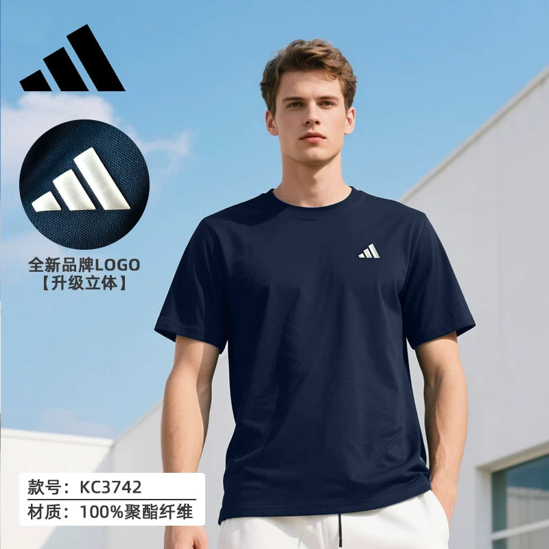 Adidas Adidas boş dəyirmi boyunlu tez quruyan qısaqol kişilər üçün nəfəs alan idman yarımqol köynək təsadüfi top