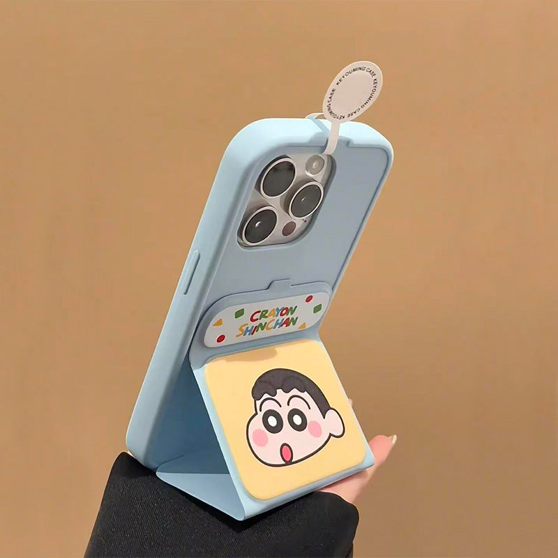 Cizgi filmi rəngli karandaş Shin-chan Apple Xiaomi 17Promax mobil telefon qutusu iPhone16Pro üçün uyğundur maqnit flip dəri tutucu 15/14/13/12/11 Huawei MATE70/p60/50 qoruyucu örtük