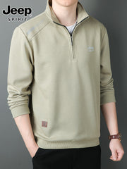 JEEP 2025 Payız Kişi Sviteri, Boş Forma, Dayaqlı Yaxalıq, Uzun Qol, Əsas Qat, Yarım Fermuarlı Top