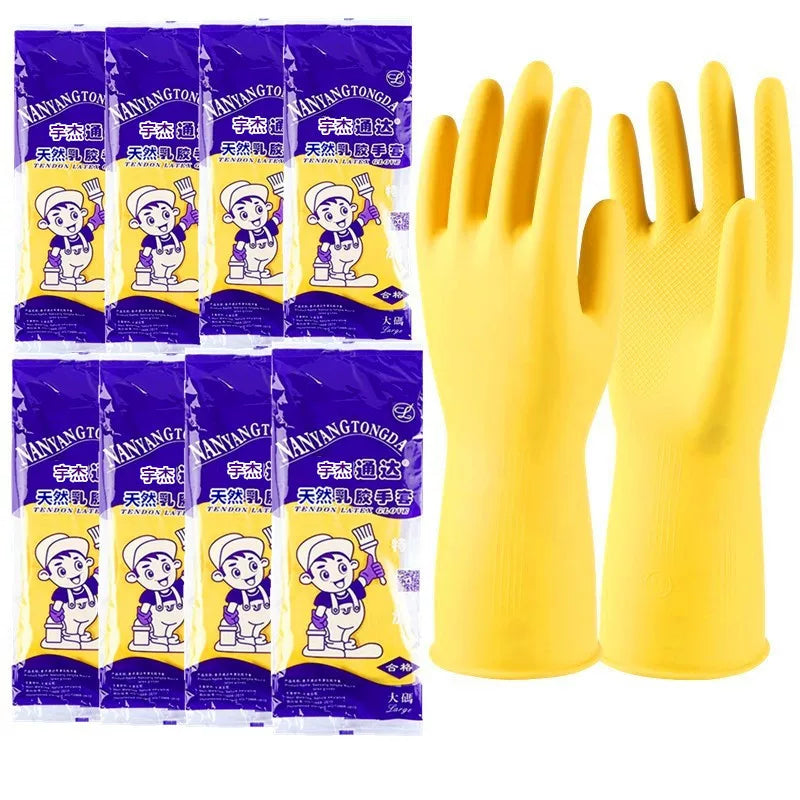 Qalınlaşmış rezin təbii lateks əlcəklər əməyin mühafizəsi iş aşınmaya davamlı suya davamlı sürüşməyə qarşı rezin plastik qabyuyan davamlı ev işləri