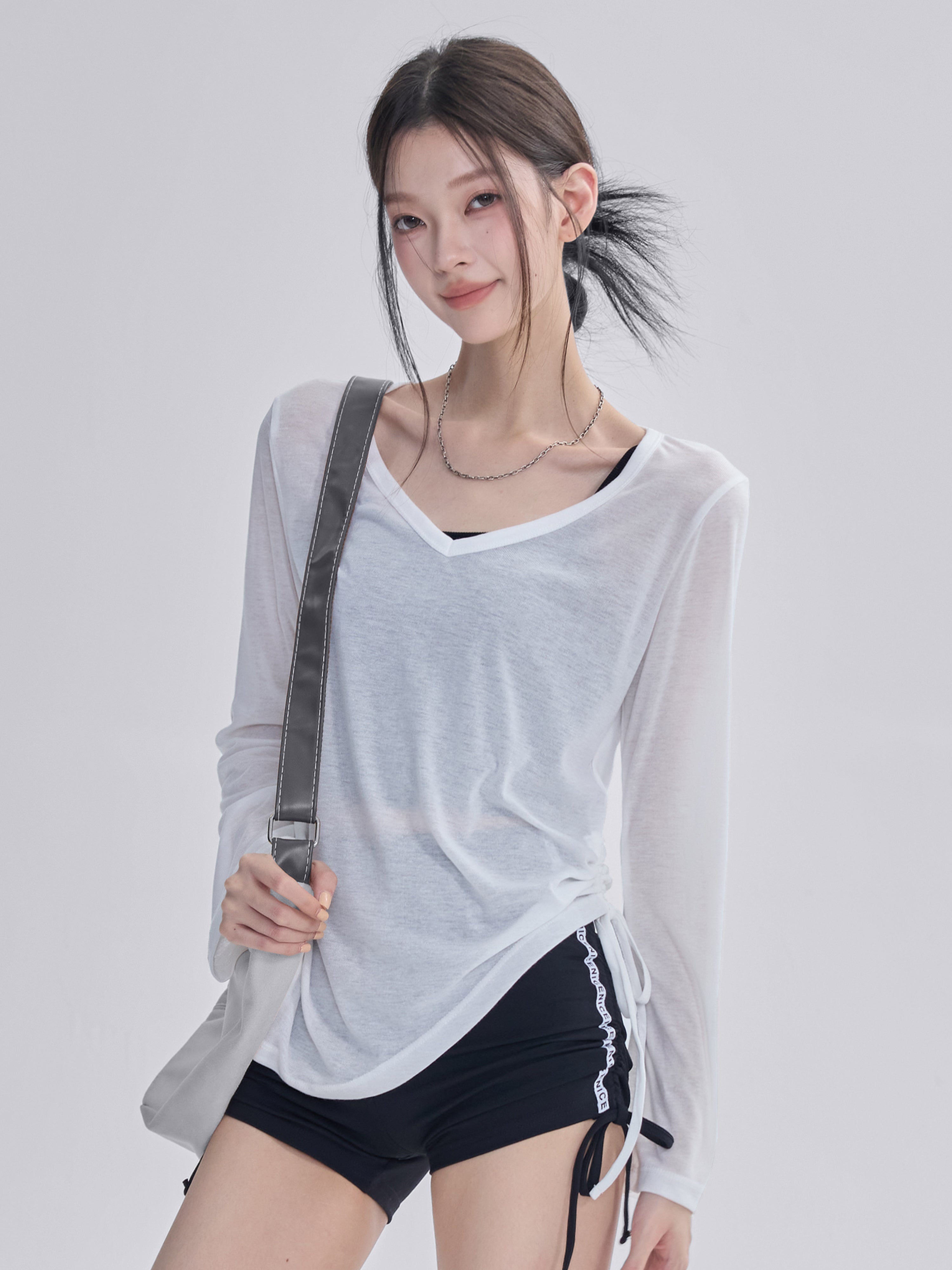 Qadınlar üçün yoqa paltarı bluza, boş arıqlayan uzunqol idman top, yaz və yay fitnes Pilates məşqi ipli nazik köynək