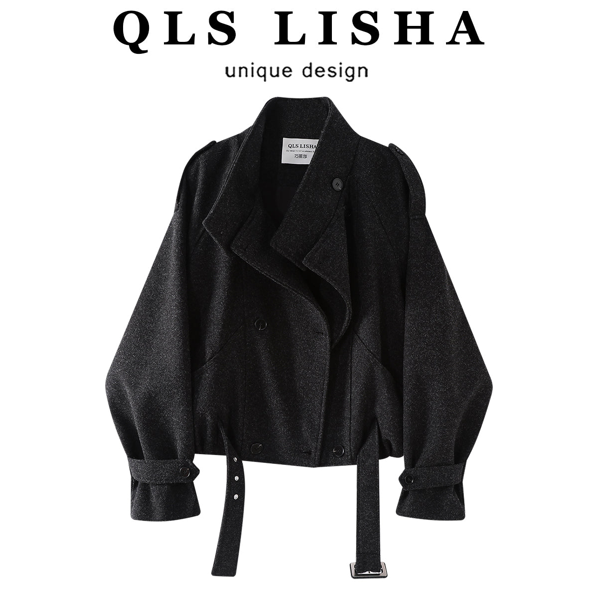 Chola Lisa Motosiklet Yaxalıqlı Yun Palto Qadınlar üçün Payız və Qış Yüksək Səviyyəli Koreya Üslublu Qəşəng Yun Qısa Gödəkçə