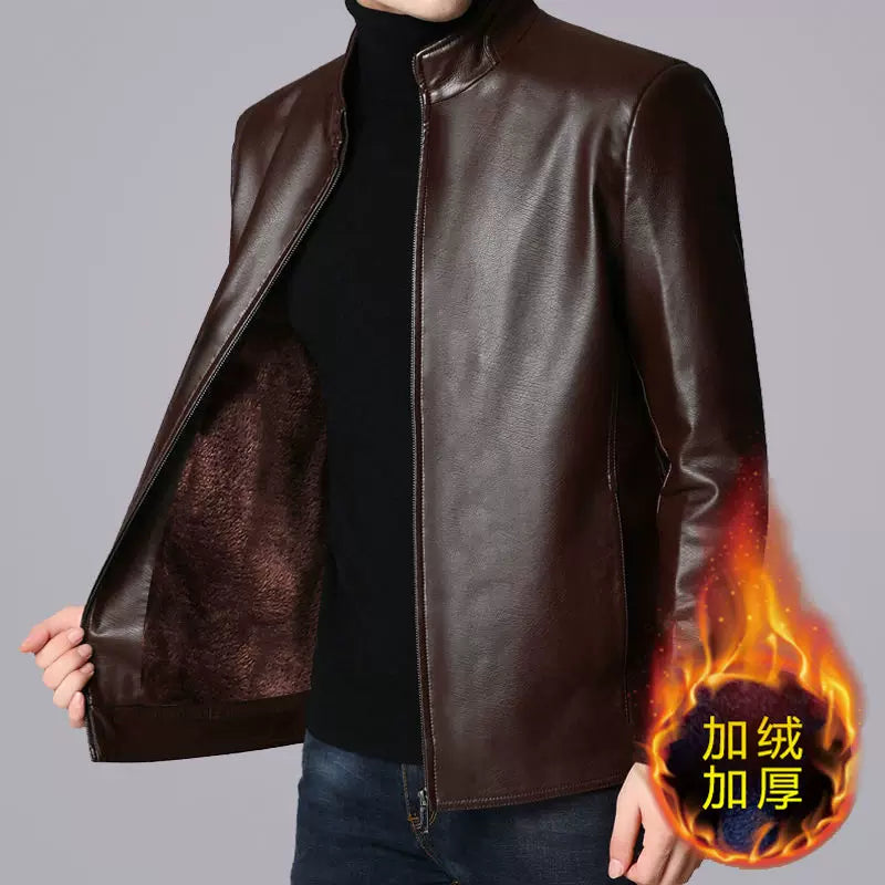 2024 Payız/Qış Yeni Kişilər üçün Yaxalıqlı İşgüzar Gündəlik PU Dəri Gödəkçə, Yun Astarlı və Qalınlaşdırılmış Motosiklet Gödəkçəsi