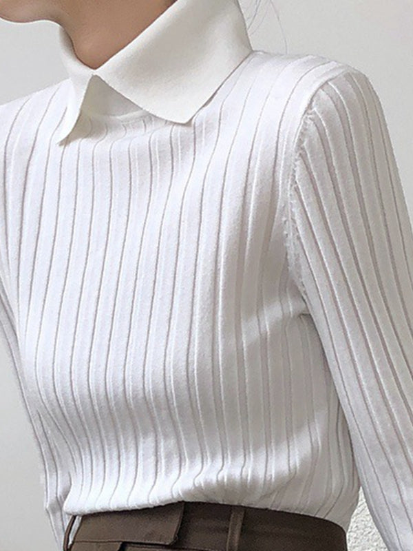 Yaz, Payız və Qış Uzunqollu Trikotaj Polo Köynək, Peter Pan Yaxalıqlı Sviter, Çoxfunksiyalı, İncə Formalı, Qəşəng Qara Top