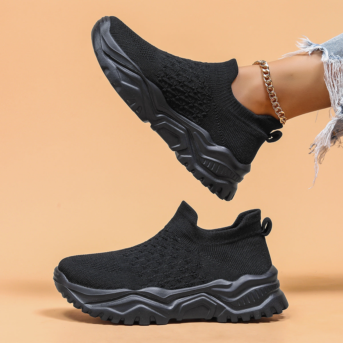 Böyük Ölçü İdman Qadın Ayaqqabıları Nəfəs ala bilən Fly-knit Corablar Şo