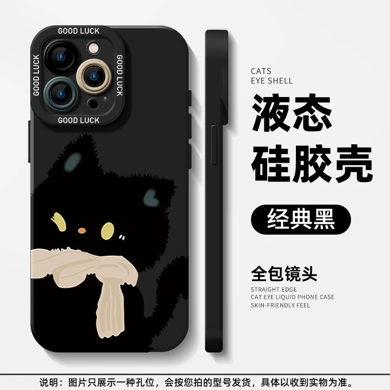 Apple 16 cüt sevimli pişik iphone15promax Huawei pura80pro cüt qadın mate70 Xiaomi 14 redmi iqoo13 one plus vivo üçün uyğun qara və ağ pişik telefon qutusu