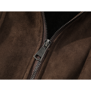 Chorlisa Qadın Payız/Qış Yeni Amerika Retro Üslublu Quzu Yunlu Yaxalıqlı Palto, Qalınlaşmış Yun və Zamşa Gödəkçə