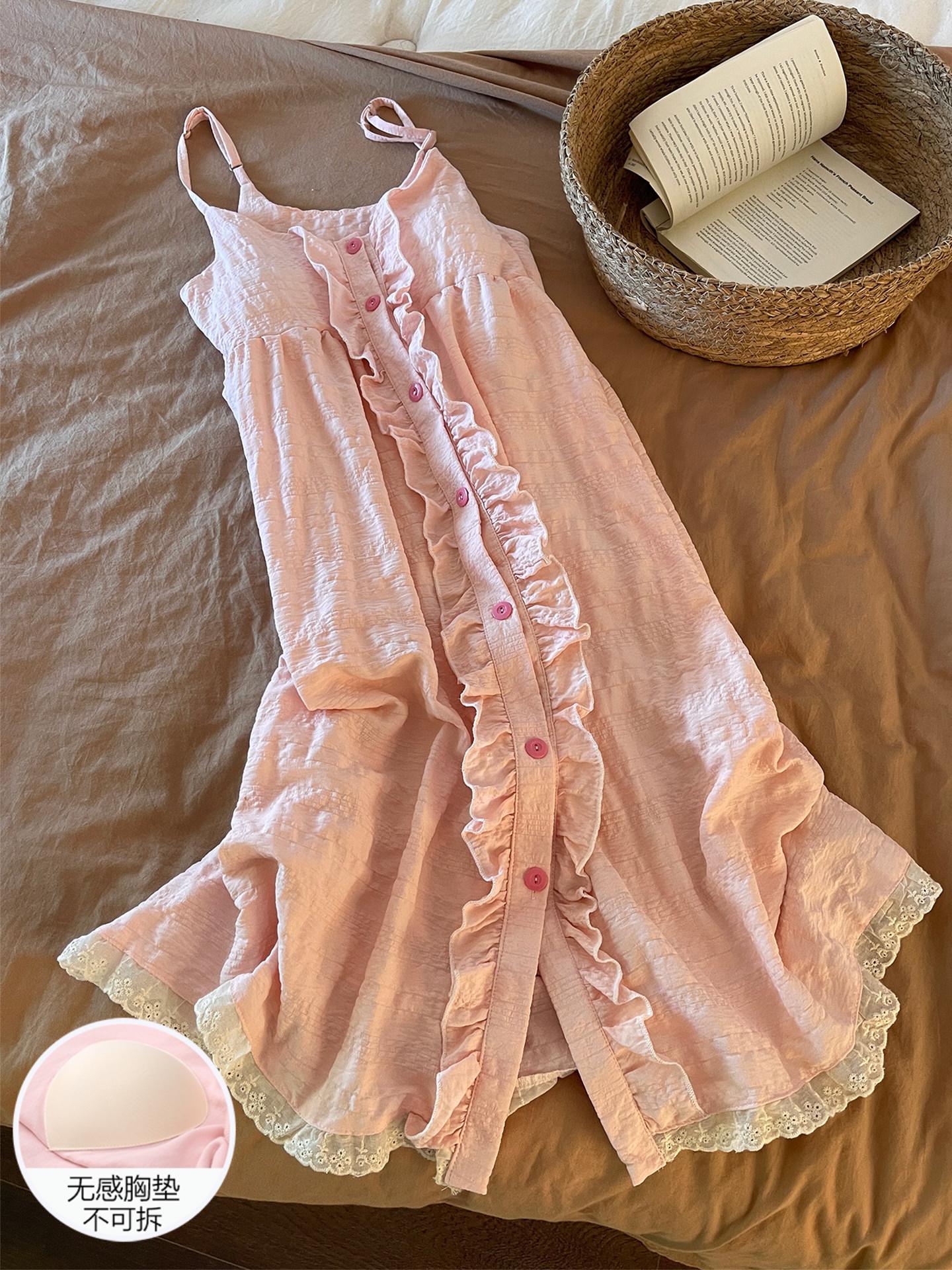 Qadınlar üçün gecə paltarı yay asma pijama bulud pambıq sinə yastığı ilə böyük ölçülü sərin 26 yeni çəhrayı ev paltarından kənarda geyinmək olar