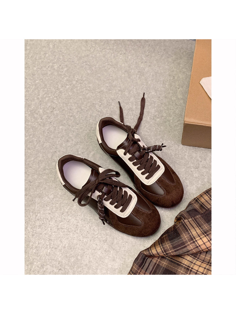 Women's Retro Color Block Leather Trainers, 2025 New Style, Soft Sole, Multifunctional Daily Sports Shoes, Height Increasing, Sneakers