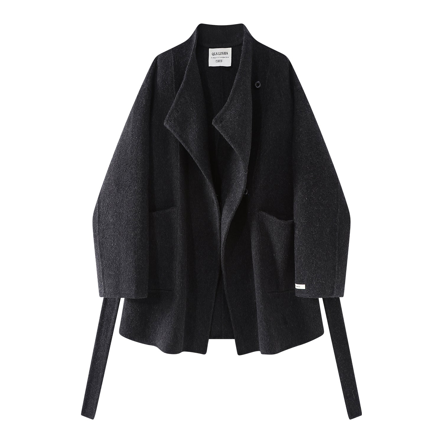 Qiao Lisa-nın qadınlar üçün super gözəl qara yun paltosu, Hepburn üslubunda, yüksək səviyyəli, qalın iki tərəfli yun yeni qış paltosu