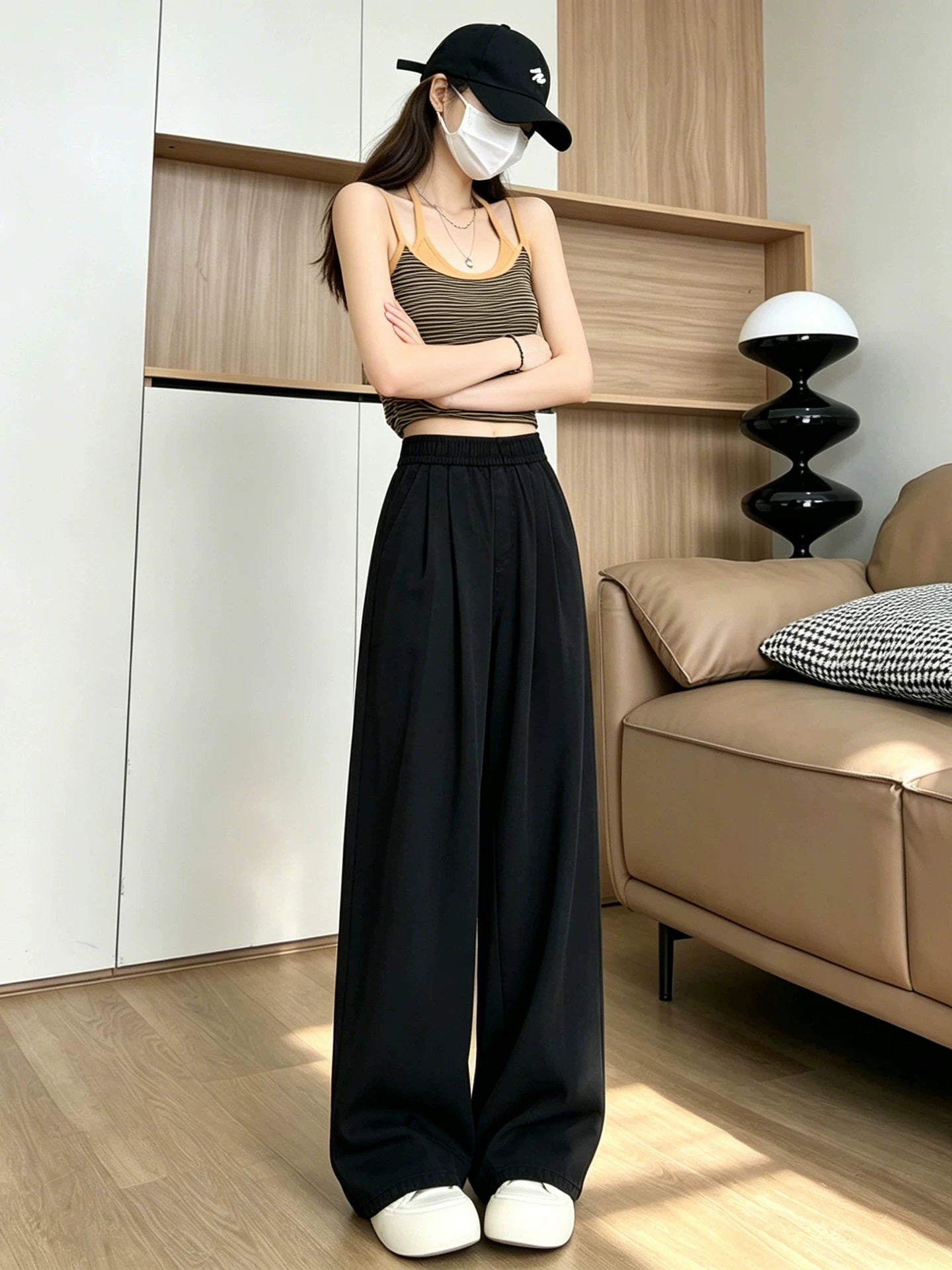Tencel qadın cins şalvar, yay nazik, kiçik, elastik, yüksək belli, dar variant, düz, boş, drapey buz ipək enli paçalı şalvar