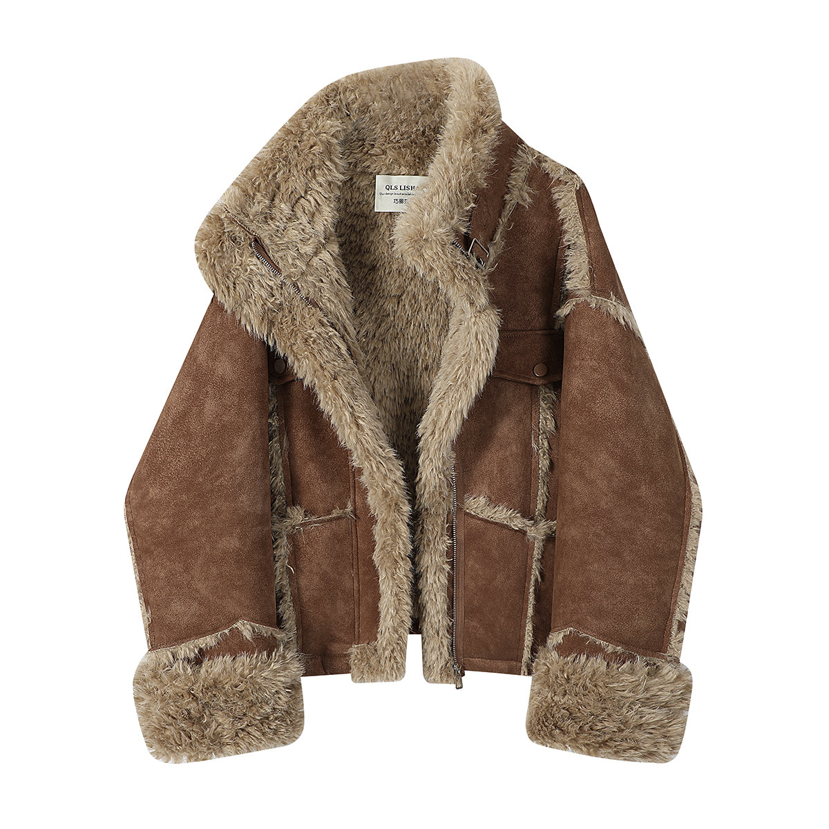 Cholisa Qısa Zamşa Quzu Yunlu Palto Qadın Payız və Qış Dəbli və Qəşəng Top