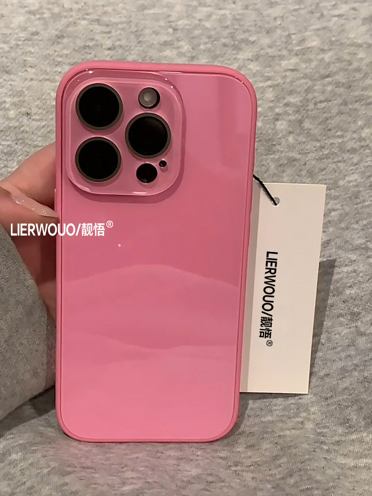 Apple 17 mobil telefon qutusu üçün uyğundur iphone16promax buz şüşəsi qutusu 14 sadə yeni stil 13 internet məşhur qadın modeli 14pro düz rəngli 15pro hər şey daxil obyektiv 16/15pro məşhur mobil telefon qutusu