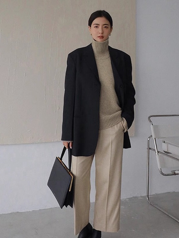 Qadınlar üçün fransız üslubunda boğazlı sviter, payız və qış, yeni model, geniş və rahat trikotaj sviter, qat-qat geyinmək üçün idealdır.