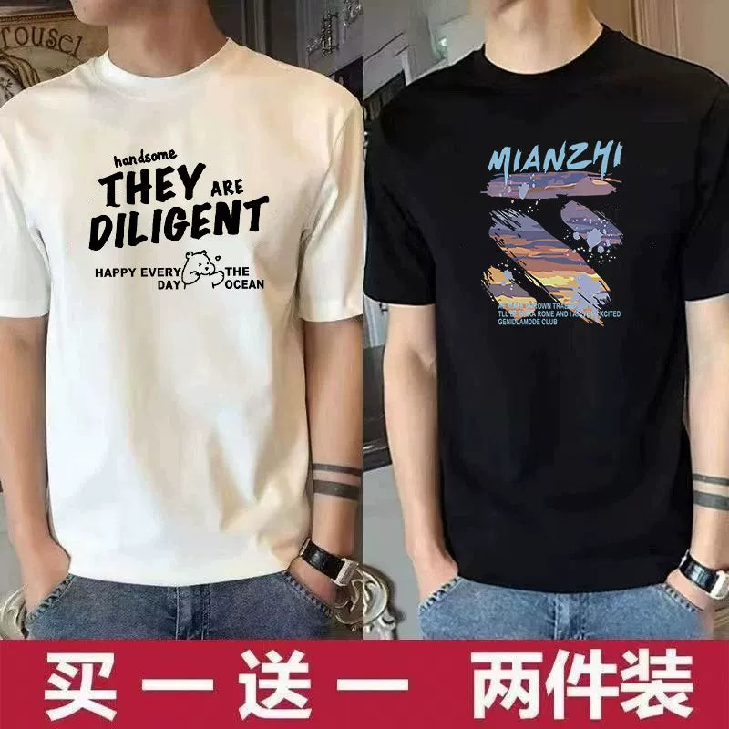 Bir al bir pulsuz (iki paket) yay trendi yeni qısaqol köynək kişi yay boş köynək