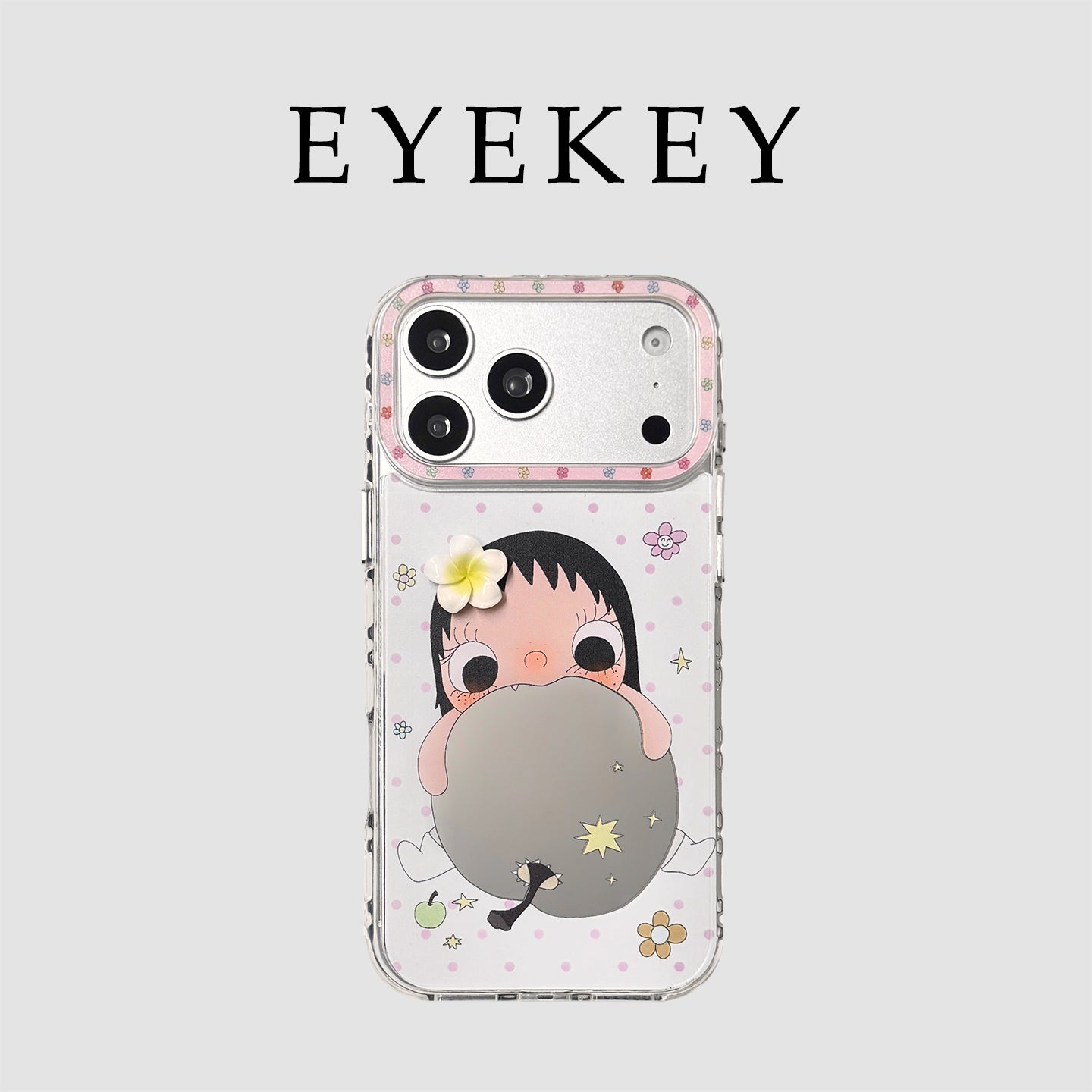 eyekey·ins əyləncəli və sevimli çəhrayı polka nöqtəli çiçəklər alma güzgü qız apple 17promax mobil telefon qutusu iphone16 yeni 15 cizgi filmi 16pro hər şey daxil 17 qoruyucu örtük