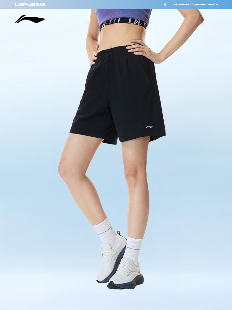 Li Ning idman şortu qadın 2026 yeni fitness şortu buz qara şalvar yay toxunmuş idman şalvarı