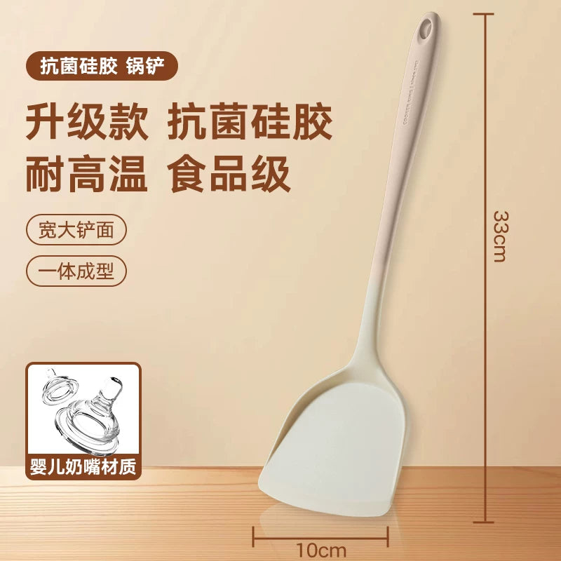 Cuidahuang silikon spatula, yapışmayan tava, xüsusi qida dərəcəli yüksək temperatura davamlı silikon yemək spatula, süzgəc və şorba qaşığı dəsti