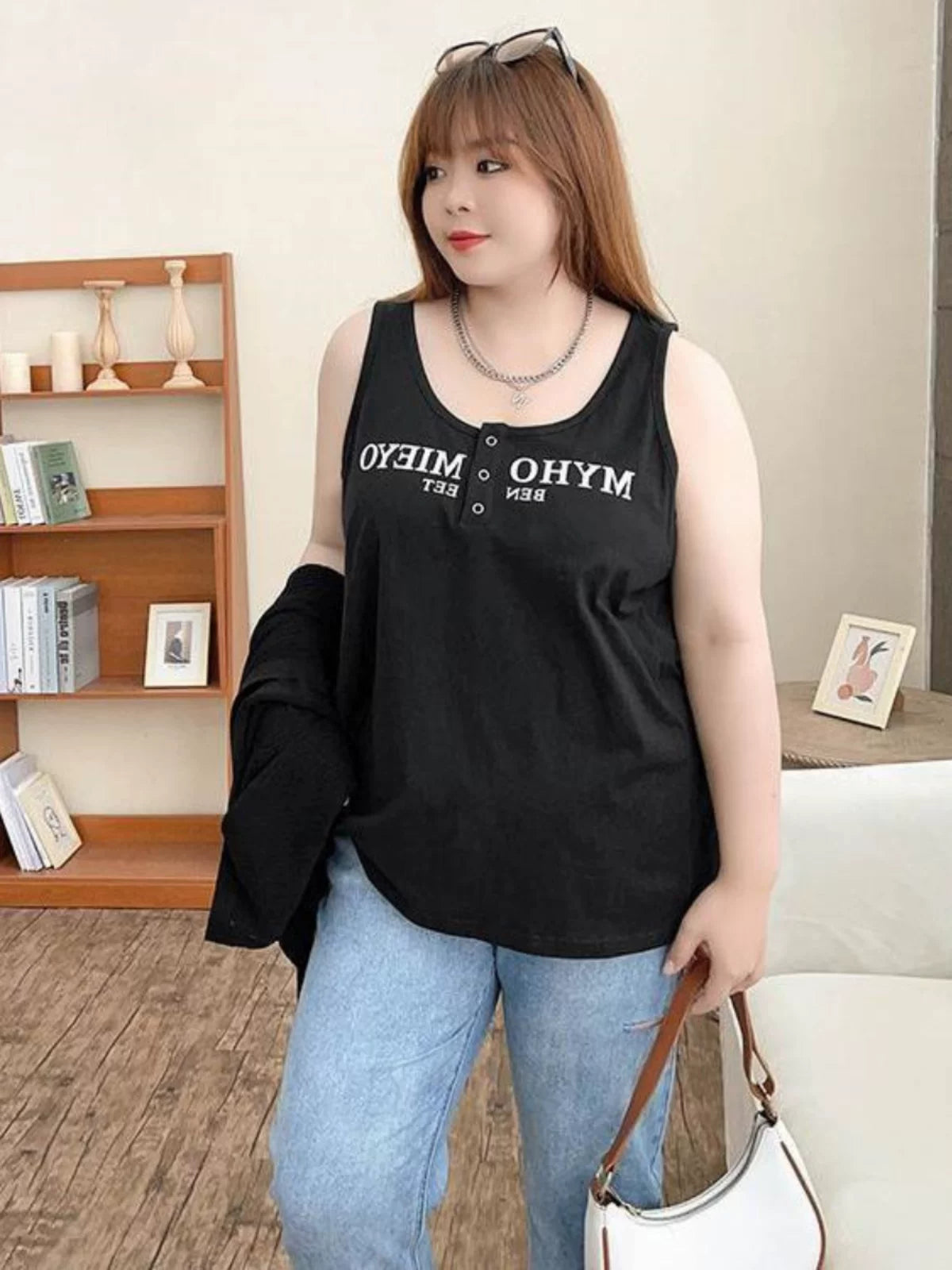 300 funt böyük ölçülü boş və tənbəl üslubda qarnı örtmək və arıqlayan görünmək üçün qadınlar üçün qolsuz jilet ilə yay yağlı qız top