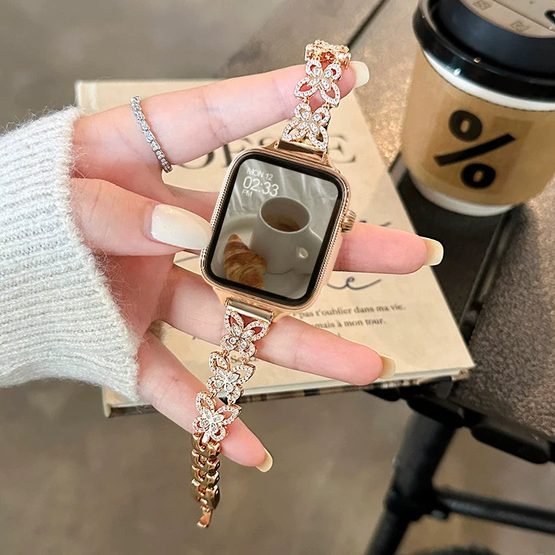 Smart Watch Qadın 2025 Kəpənək Kölgəsi Zirkon Ürək dərəcəsi Bluetooth Telefon İdman Qolbaq Android Telefonları üçün