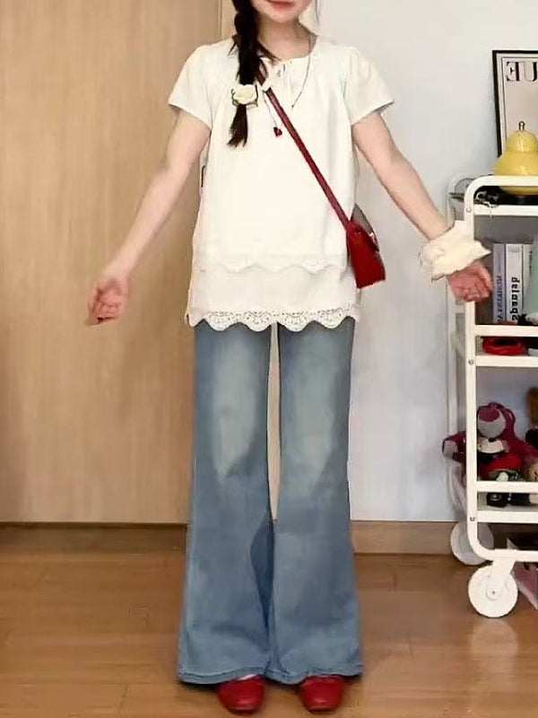 Böyük ölçülü, fransız üslubunda, içi boş, çoxqatlı krujeva bluza, 2026-cı ilin yayı, böyük ölçülü qadınlar üçün boş formalı, arıqladıcı və şık top.