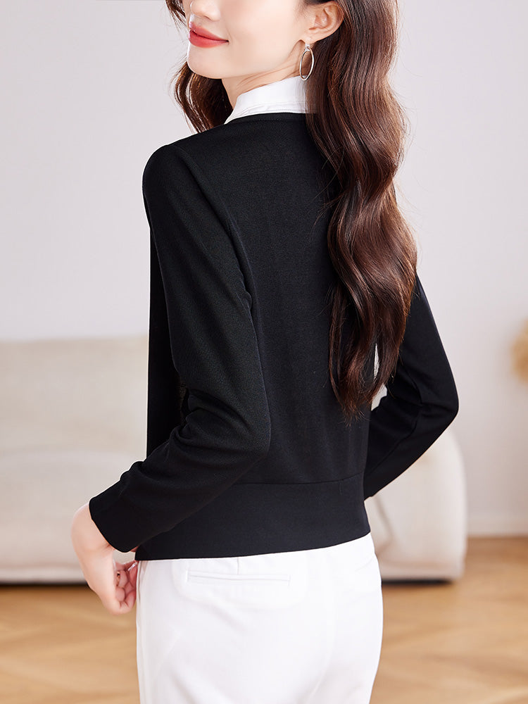 French style fashion ribbon artificial two-piece long-sleeved shirt, new autumn style for women, stylish and elegant knitted shirt