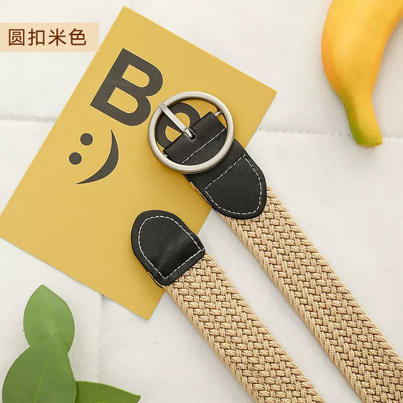 Kətan kəmər, qadın üçün deşiksiz toxunmuş elastik kəmər, Koreya üslubunda, dekorativ, uniseks nazik kəmər, tələbə gündəlik parça kəmər