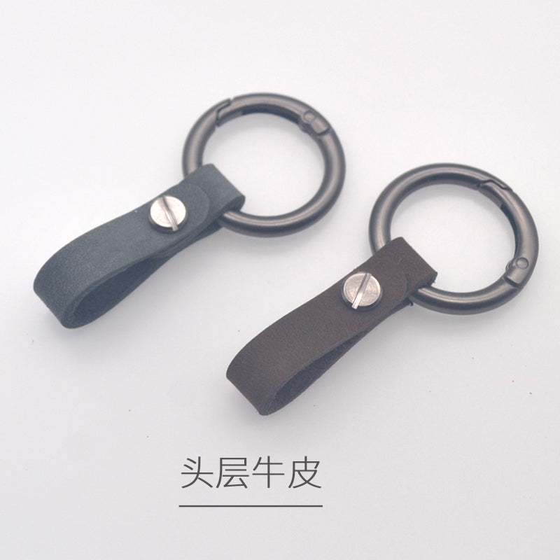 Genuine leather round ring car key chain men's cowhide key chain waist key ring car key chain pendant decoration
