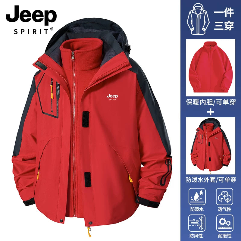 JEEP Kişilər üçün 2025-ci il Yeni Model Yaz, Payız və Qış Üçlü Birdə Yun Astarlı Qalın Kişi Üst Geyimləri